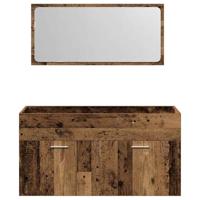 Badkamerkast met spiegel bewerkt hout oud houtkleurig - thumbnail