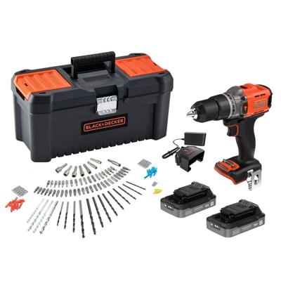 BLACK+DECKER KIT: 18V Boorhamer met 2x 18V 2.0Ah accu en lader en 120 accessoires in koffer - BCD383D2TA-QW