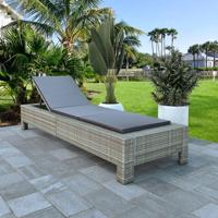 Ligbed met kussen poly rattan grijs - thumbnail