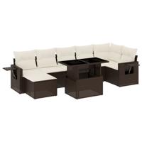 8-delige Loungeset met kussens poly rattan bruin - thumbnail