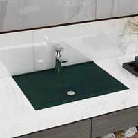 VidaXL Wastafel met kraangat 60x46 cm keramiek mat donkergroen - thumbnail