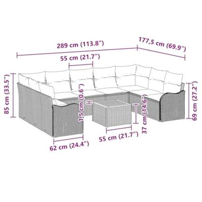 Tuinbankenset met kussen 10 pcs Beige poly rattan
