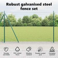 VidaXL Hek met paal groen 1,5 x 10 m staal en pvc - thumbnail