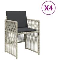 Tuinstoelen 4 st met kussens poly rattan lichtgrijs - thumbnail