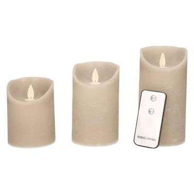 Anna&apos;s Collection LED kaars flame effect rustiek set 7.5 cm taupe 3 stuks