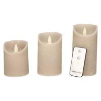 Anna&apos;s Collection LED kaars flame effect rustiek set 7.5 cm taupe 3 stuks - thumbnail