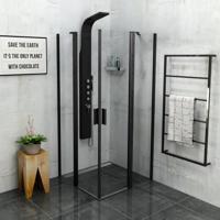 Douchecabine Sapho Zoom Line Black Draaideur 90x90 cm 6 mm Gecoat Glas Mat Zwart Sapho - thumbnail