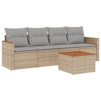 5-delige Loungeset met kussens poly rattan beige - thumbnail
