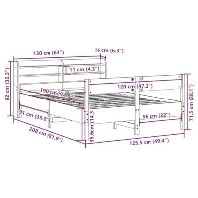 Bedframe zonder matras massief grenenhout wasbruin 120x190 cm