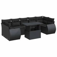 8-delige Loungeset met kussens poly rattan zwart - thumbnail