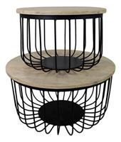 HSM Collection salontafel Maden (2 stuks) - naturel/zwart - Ø60x33 cm - thumbnail