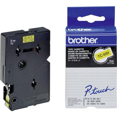 Brother TC-691 Labeltape Kunststof Tapekleur: Geel Tekstkleur: Zwart 9 mm 7.7 m