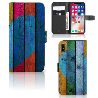 Apple iPhone Xs Max | Book Style Case | Wood Heart - Cadeau voor je Vriend