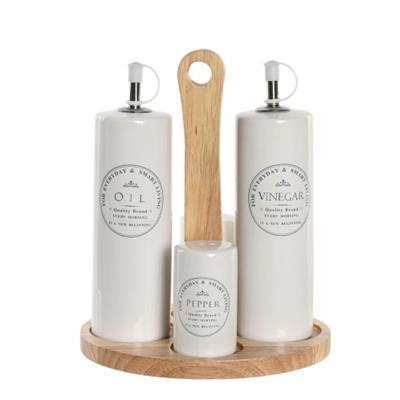 Olie en azijnset DKD Home Decor Wit Hout Keramiek 18 x 15 x 22 cm