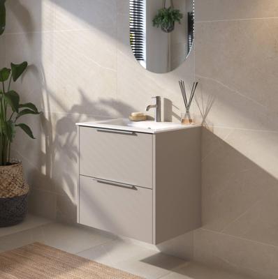 Saqu Lima badmeubel incl. glans witte keramische wastafel 60x51x61cm mat greige - rvs greep