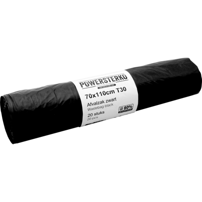 PowerSterko Afvalzak | Gerecycled LDPE | 70x110cm | T30 | zwart | 300 stuks PowerSterko Afvalzak | Gerecycled LDPE | 70x110cm | T30 | zwart | 300 stuks