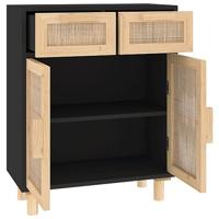 Dressoir 60x30x75 cm massief grenen hout en rattan zwart - thumbnail