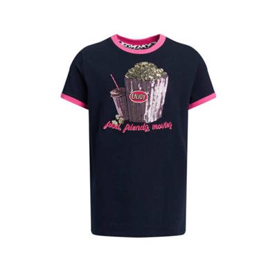 WE Fashion T-shirt met contrastbies en pailletten donkerblauw WE Fashion T-shirt met contrastbies en pailletten donkerblauw