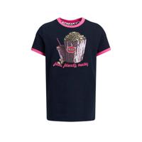 WE Fashion T-shirt met contrastbies en pailletten donkerblauw - thumbnail