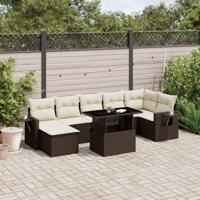 8-delige Loungeset met kussens poly rattan bruin - thumbnail