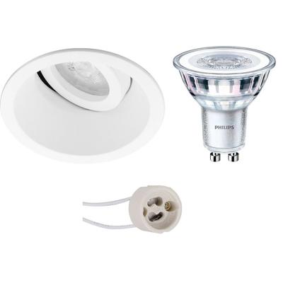 LED Spot Set - Pragmi Zano Pro - GU10 Fitting - Inbouw Rond - Mat Wit - Kantelbaar - Ø93mm - Philips - CorePro 827 36D - 3W - Warm Wit 2700K - Dimbaar