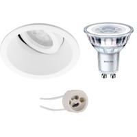 LED Spot Set - Pragmi Zano Pro - GU10 Fitting - Inbouw Rond - Mat Wit - Kantelbaar - Ø93mm - Philips - CorePro 827 36D - 3W - Warm Wit 2700K - Dimbaar - thumbnail