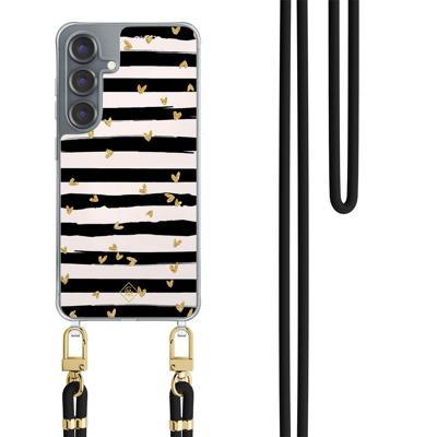 Samsung Galaxy S25 hoesje met zwart koord - Hart streepjes Samsung Galaxy S25 hoesje met zwart koord - Hart streepjes