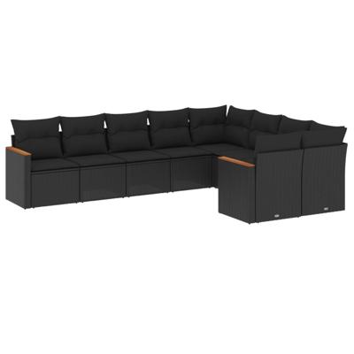 10-delige Loungeset met kussens poly rattan zwart