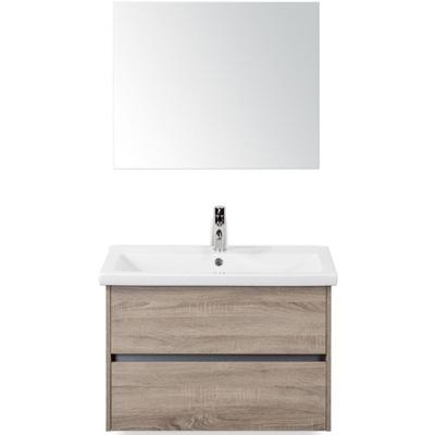 Como Badmeubelset 80 cm - Greeplijst in Kleur Grijs Eiken - Keramische Wastafel Wit met Spiegel