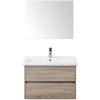 Como Badmeubelset 80 cm - Greeplijst in Kleur Grijs Eiken - Keramische Wastafel Wit met Spiegel - thumbnail