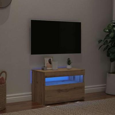 Tv-meubel met LED 60x35x40 cm bewerkt hout artisanaal eiken