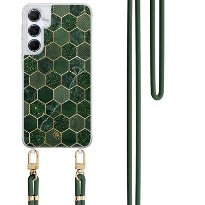 Samsung Galaxy A55 hoesje met groen koord - Kubus groen Samsung Galaxy A55 hoesje met groen koord - Kubus groen