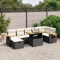 5-delige Loungeset met kussens poly rattan zwart - thumbnail