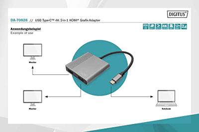 Digitus DA-70828 HDMI / USB-C Adapter [1x USB-C - 2x HDMI-bus] Zwart Afgeschermd, Rond 0.18 m