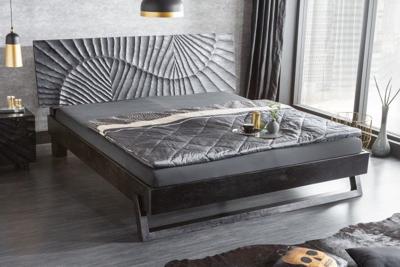 Design bed SCORPION 180x00c2m zwart mangohout 3D snijwerk massief houten tweepersoonsbed - 40431