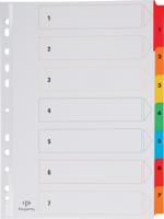 Pergamy tabbladen met indexblad, ft A4, 11-gaatsperforatie, geassorteerde kleuren, set 1-7 - thumbnail