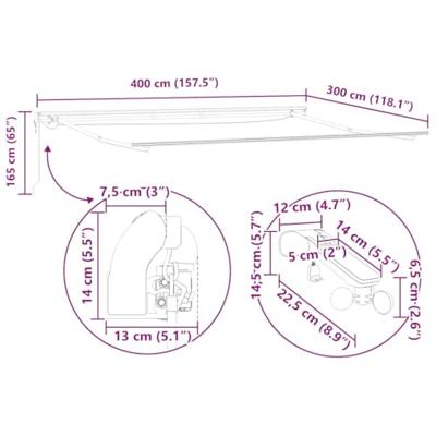 Luifel automatisch uittrekbaar LED 400x300 cm antraciet en wit