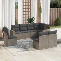 8-delige Loungeset met kussens poly rattan grijs - thumbnail