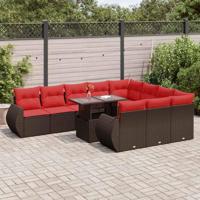 11-delige Loungeset met kussens poly rattan acacia bruin - thumbnail