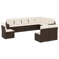 11-delige Loungeset met kussens poly rattan bruin - thumbnail