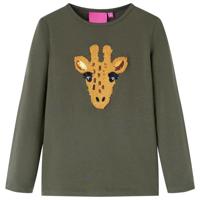 Kindershirt met lange mouwen dierenprint 128 kakikleurig - thumbnail