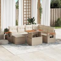 8-delige Loungeset met kussens poly rattan beige - thumbnail