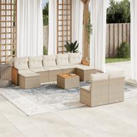 9-delige Loungeset met kussens poly rattan beige - thumbnail
