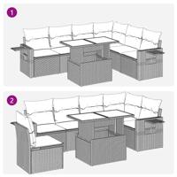 7-delige Loungeset met kussens poly rattan zwart - thumbnail