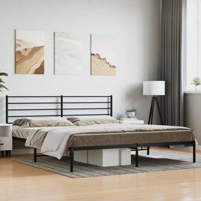 Bedframe met hoofdbord metaal zwart 193x203 cm Bedframe met hoofdbord metaal zwart 193x203 cm
