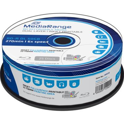 MediaRange BD-R Dual Layer 50GB 6-voudige schrijfsnelheid, volledig bedrukbaar, 25 stuks cakebox