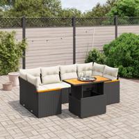 7-delige Loungeset met kussens poly rattan zwart - thumbnail