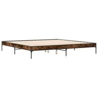 Bedframe bewerkt hout metaal gerookt eikenkleurig 200x200 cm - thumbnail