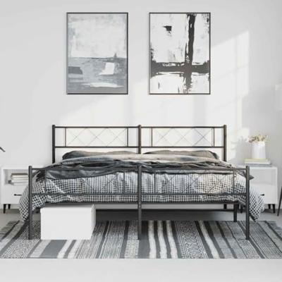 Bedframe met hoofd- en voeteneinde metaal zwart 193x203 cm
