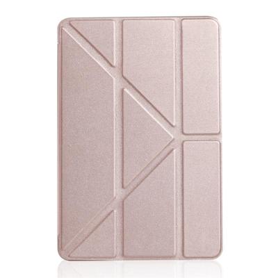 Gierst textuur PU + silica gel volledige dekking lederen draagtas voor iPad mini 2019 met multi-vouwen houder (Rose goud)